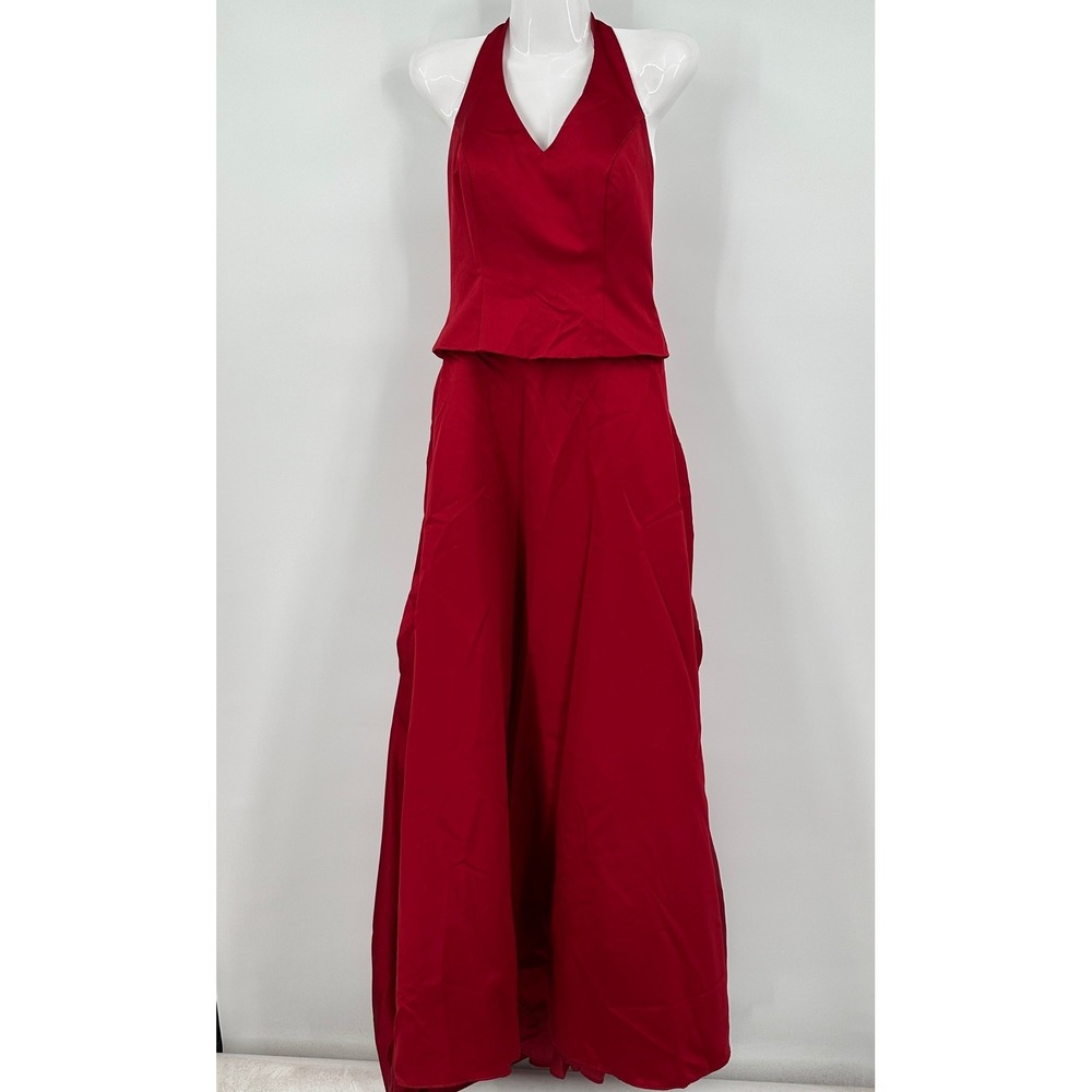 Davids Bridal Women Formal Halter Gown Size 4 Red Ballgown Elegant Evening Dress